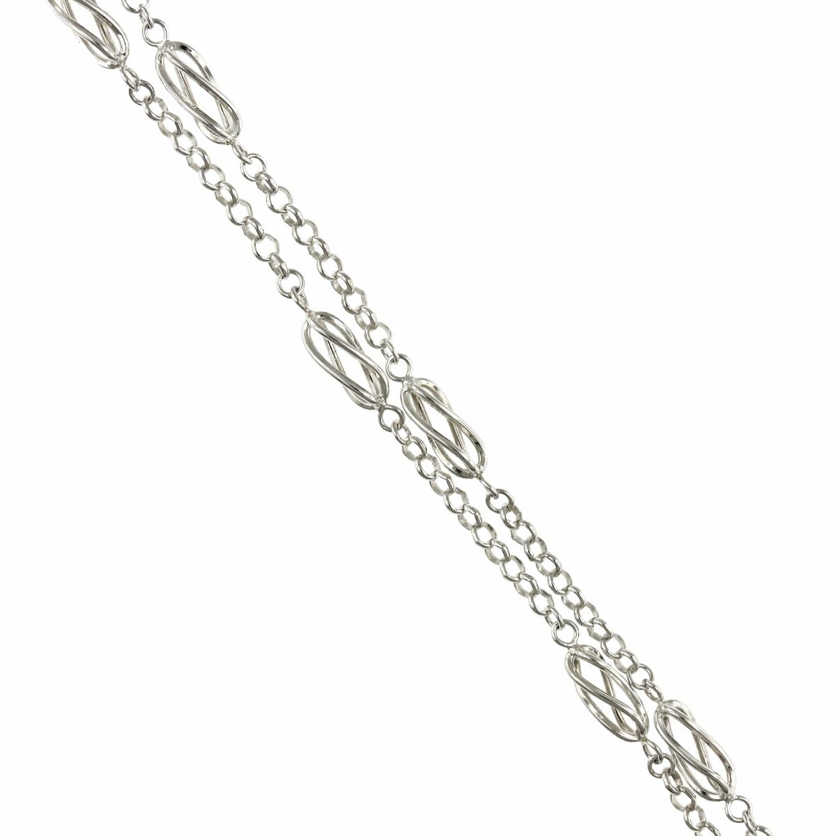 Sterling Silver Station Twist Double Chain Bracelet