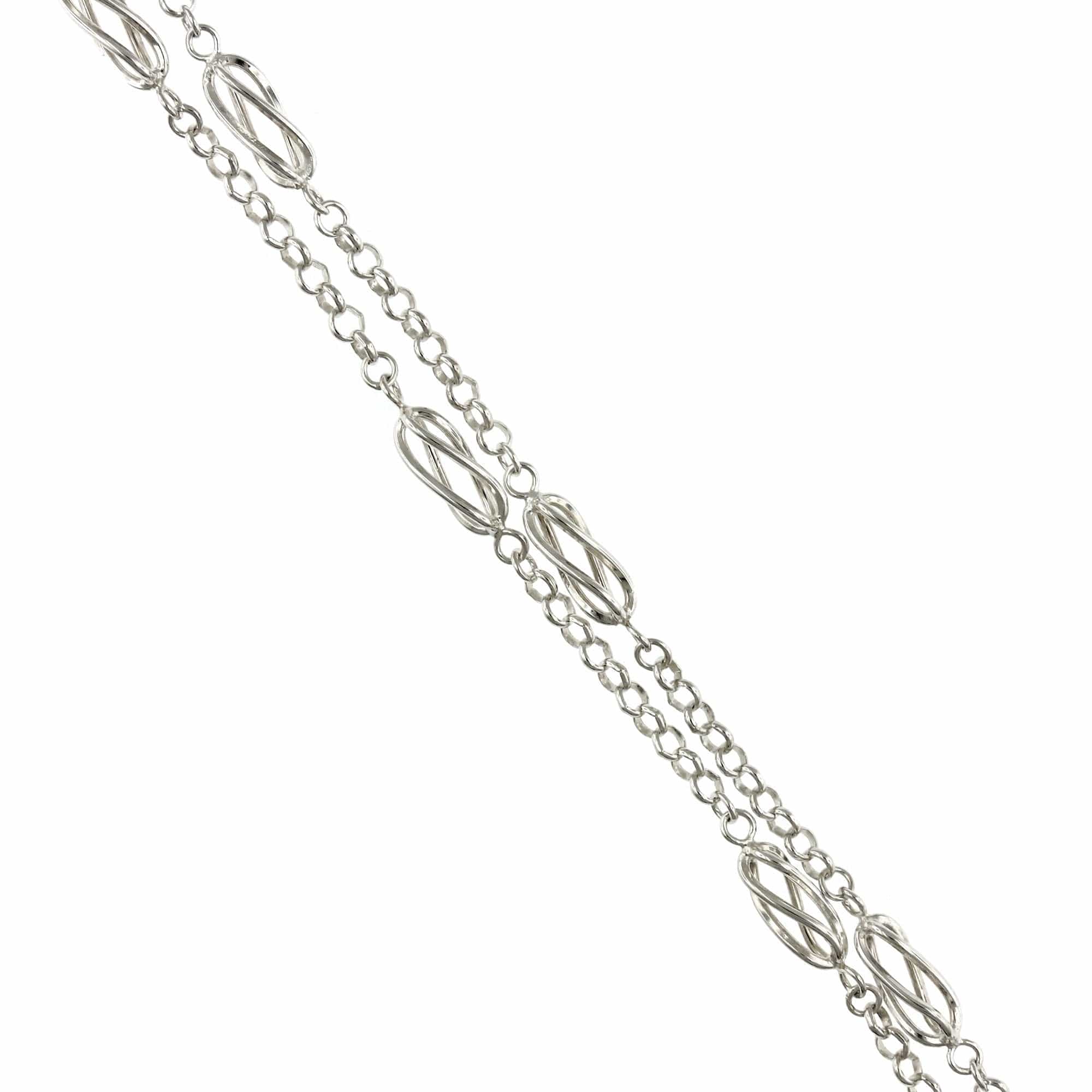 Sterling Silver Station Twist Double Chain Bracelet