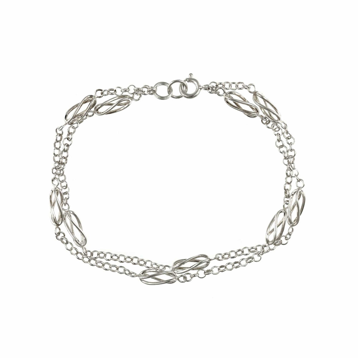 Sterling Silver Station Twist Double Chain Bracelet