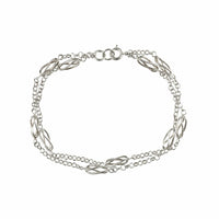 Sterling Silver Station Twist Double Chain Bracelet