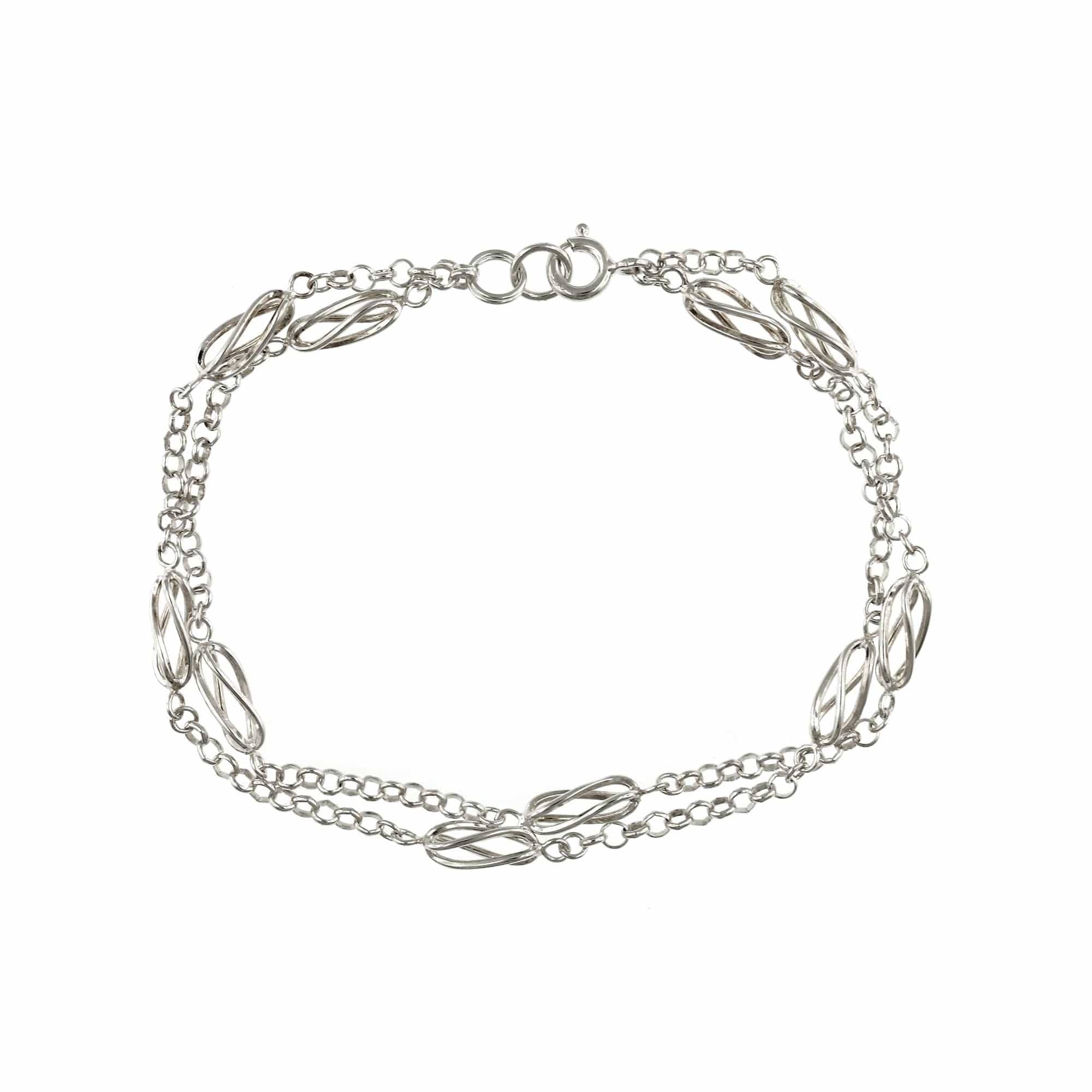 Sterling Silver Station Twist Double Chain Bracelet