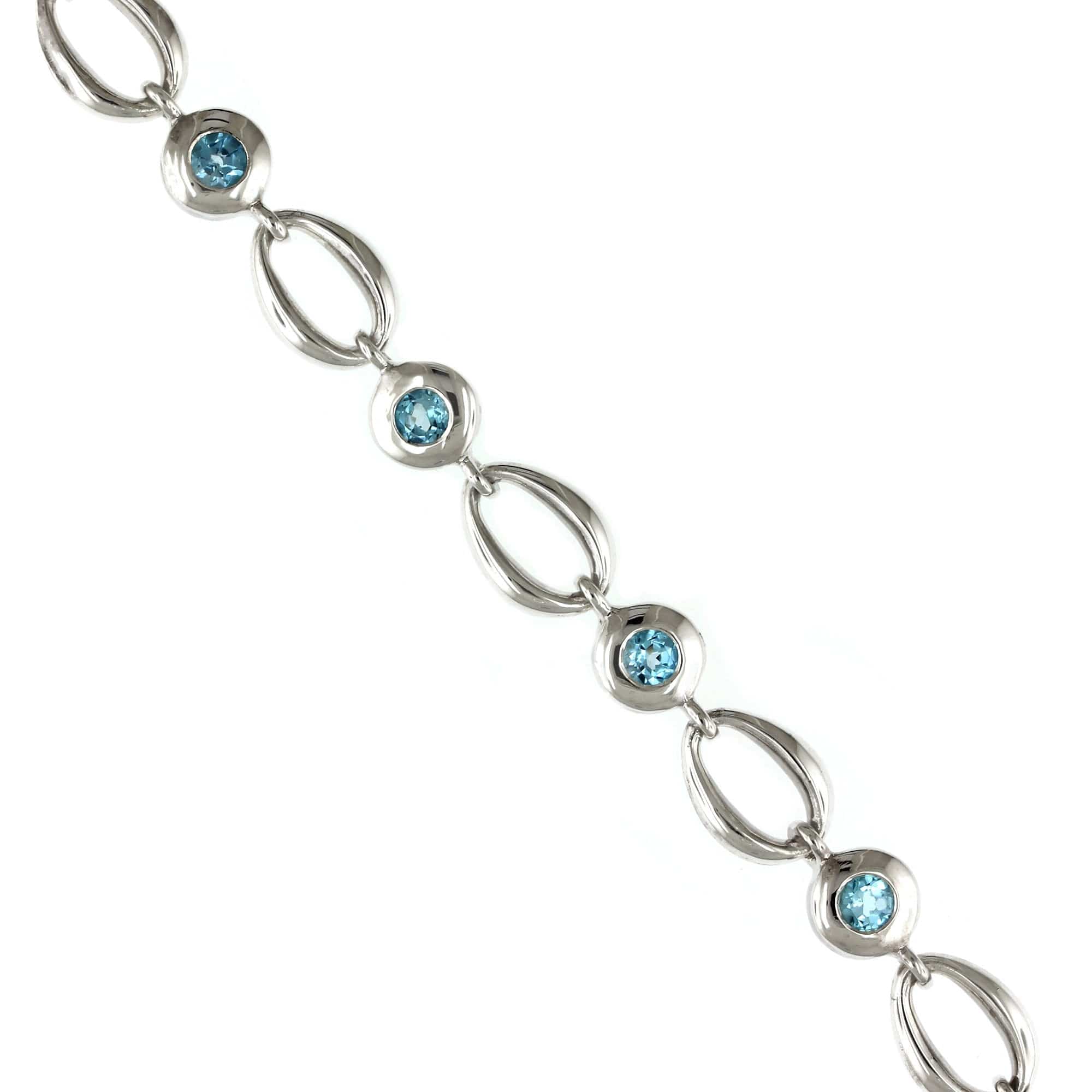 Sterling Silver Blue Topaz Link Bracelet