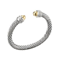 Cable Bracelet with Gold Dome and Diamonds