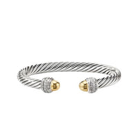 Cable Bracelet with Gold Dome and Diamonds