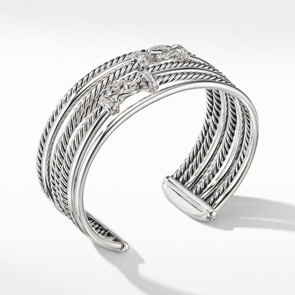 Buckle Crossover Cuff Bracelet with Diamonds