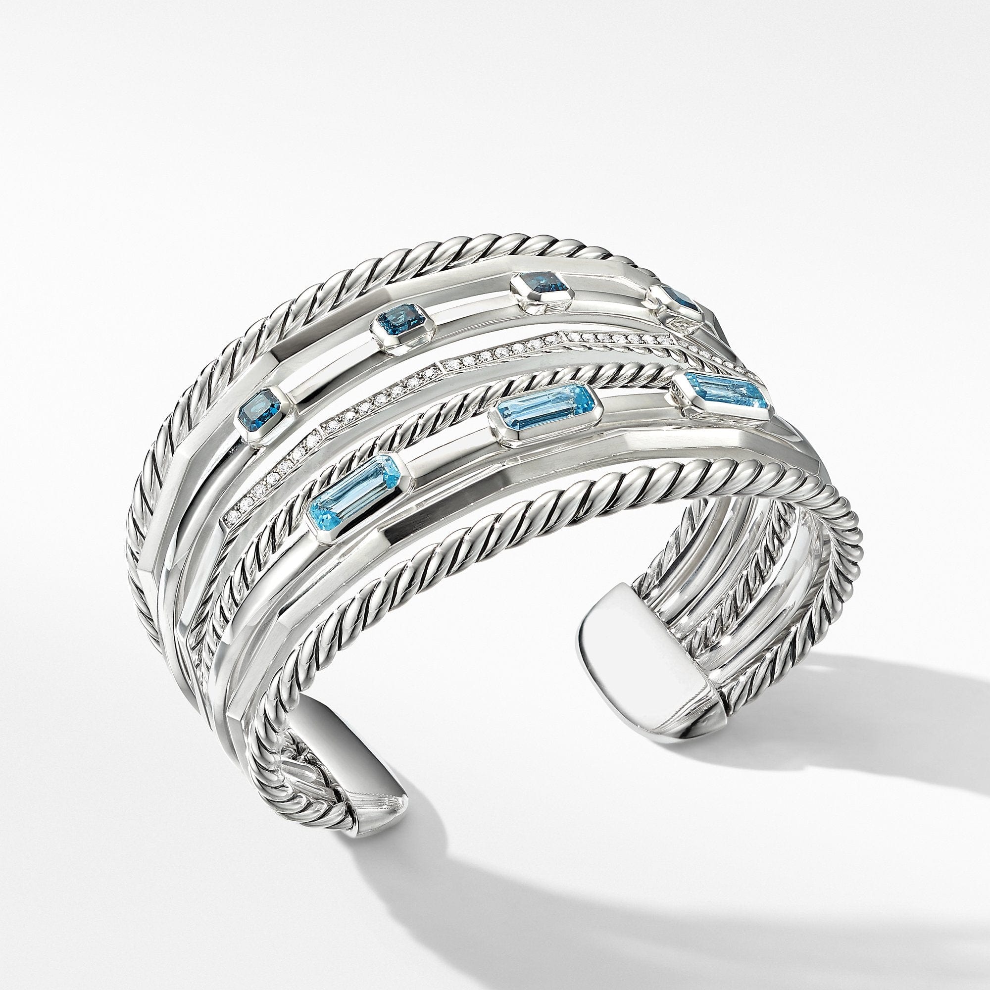Stax Wide Cuff Bracelet with Blue Topaz and Diamonds