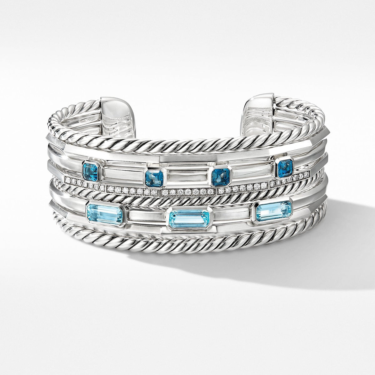 Stax Wide Cuff Bracelet with Blue Topaz and Diamonds