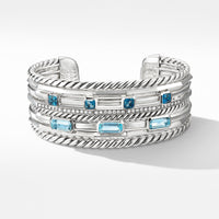 Stax Wide Cuff Bracelet with Blue Topaz and Diamonds