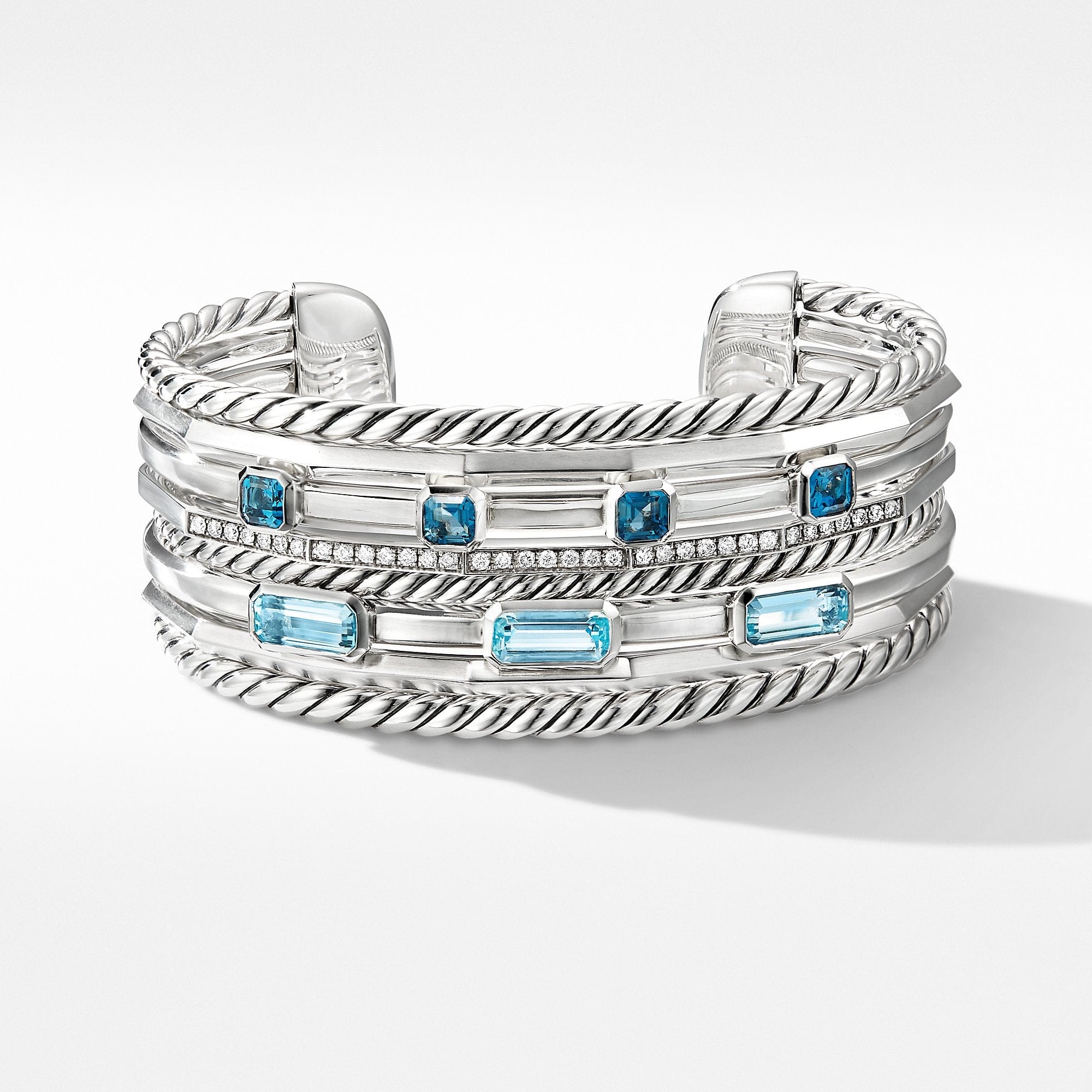 Stax Wide Cuff Bracelet with Blue Topaz and Diamonds