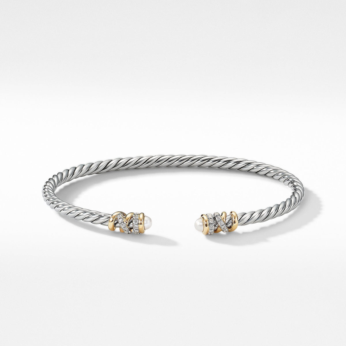Petite Helena Open Bracelet with Pearls, 18K Yellow Gold and Diamonds