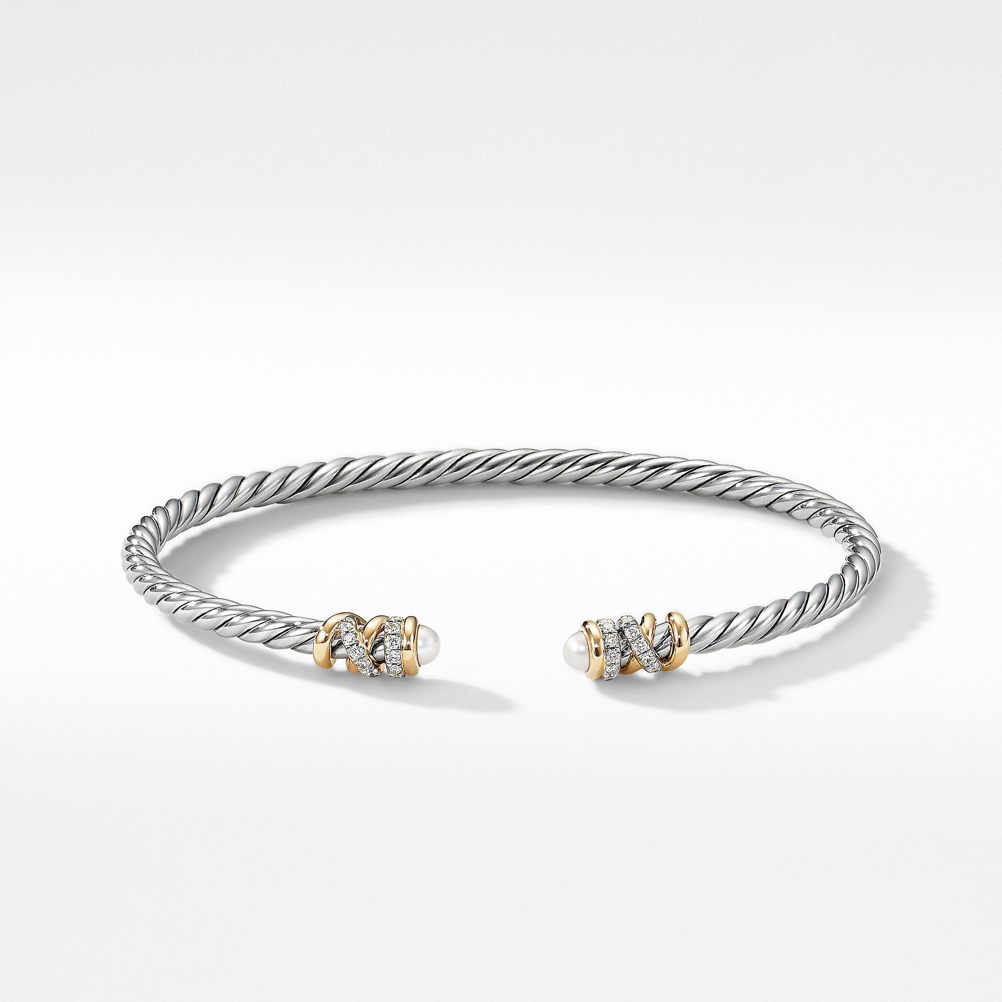 Petite Helena Open Bracelet with Pearls, 18K Yellow Gold and Diamonds