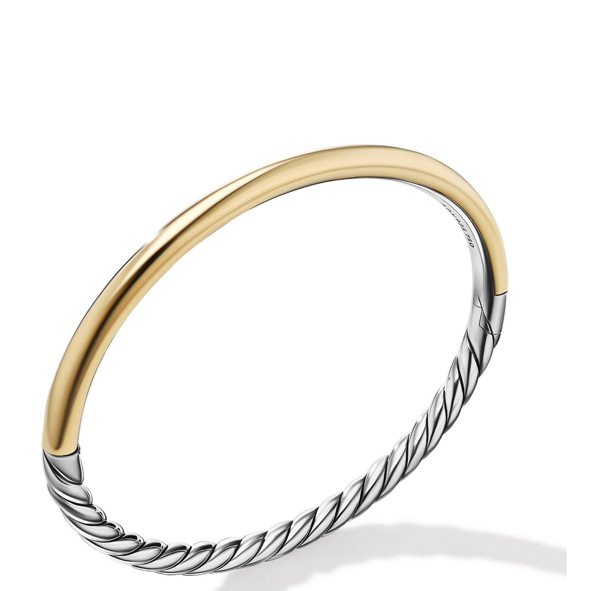 Sculpted Cable and Smooth Bangle Bracelet with 18K Yellow Gold, Sterling Silver, Long's Jewelers
