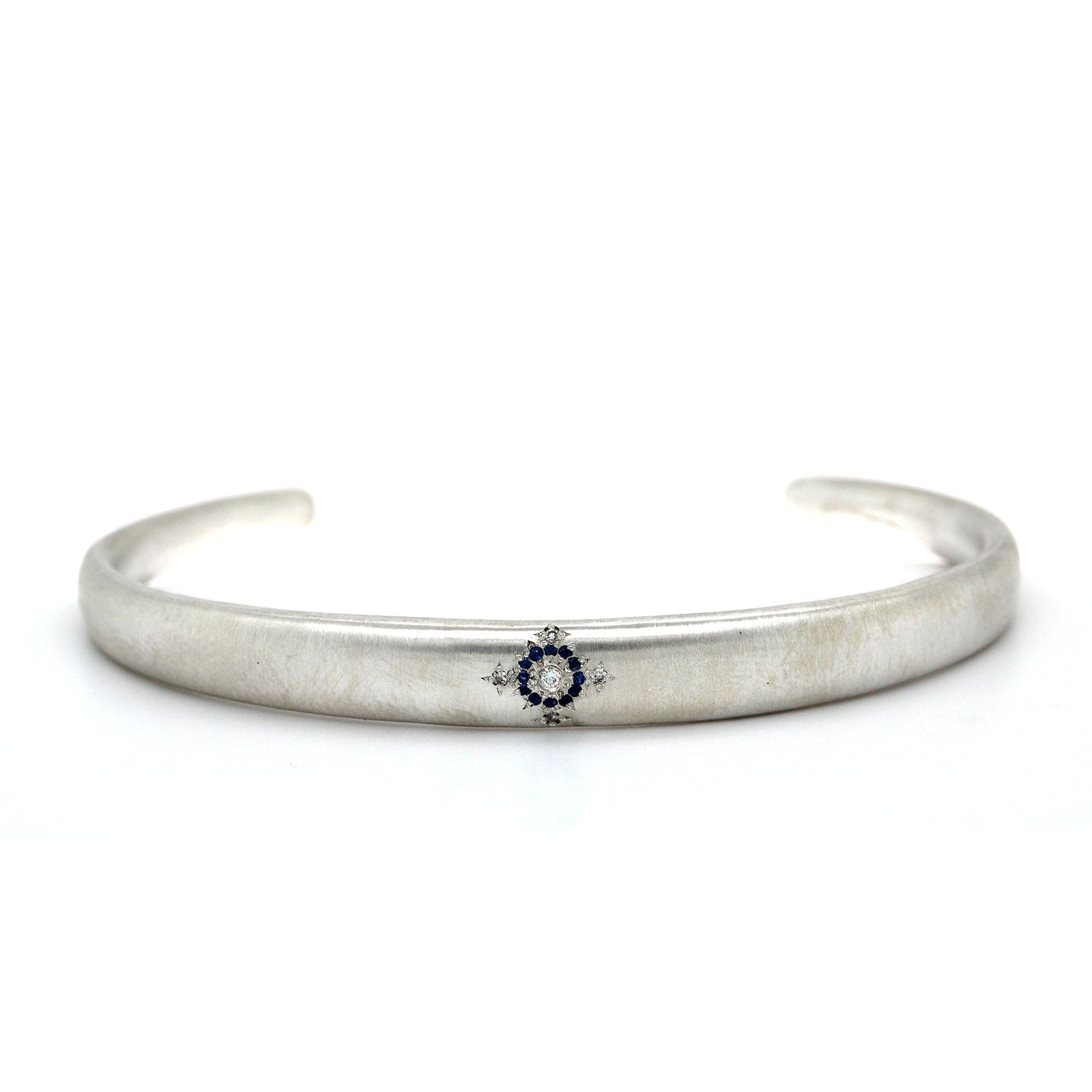 Adel Chefridi Sterling Silver Sapphire and Diamond Cuff Bracelet