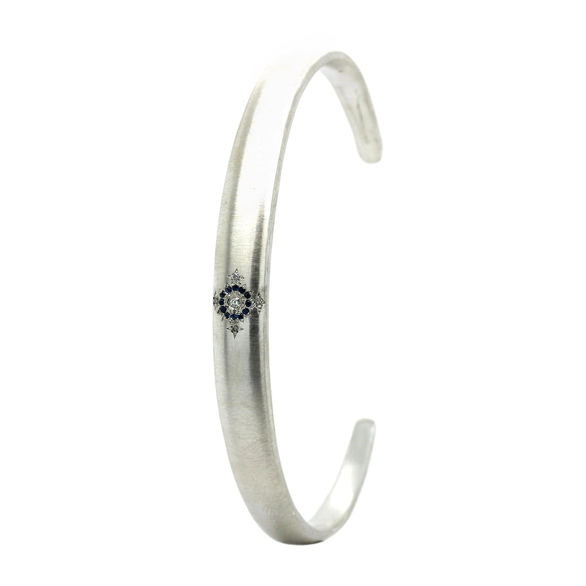 Adel Chefridi Sterling Silver Sapphire and Diamond Cuff Bracelet