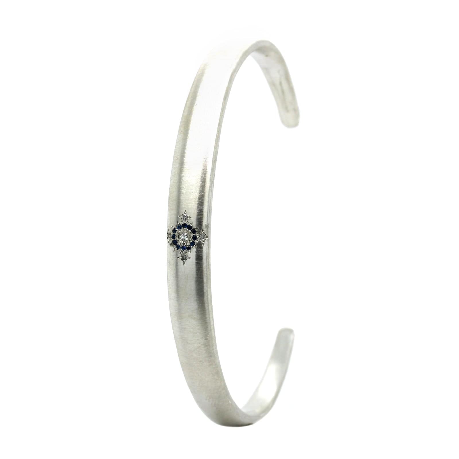 Adel Chefridi Sterling Silver Sapphire and Diamond Cuff Bracelet