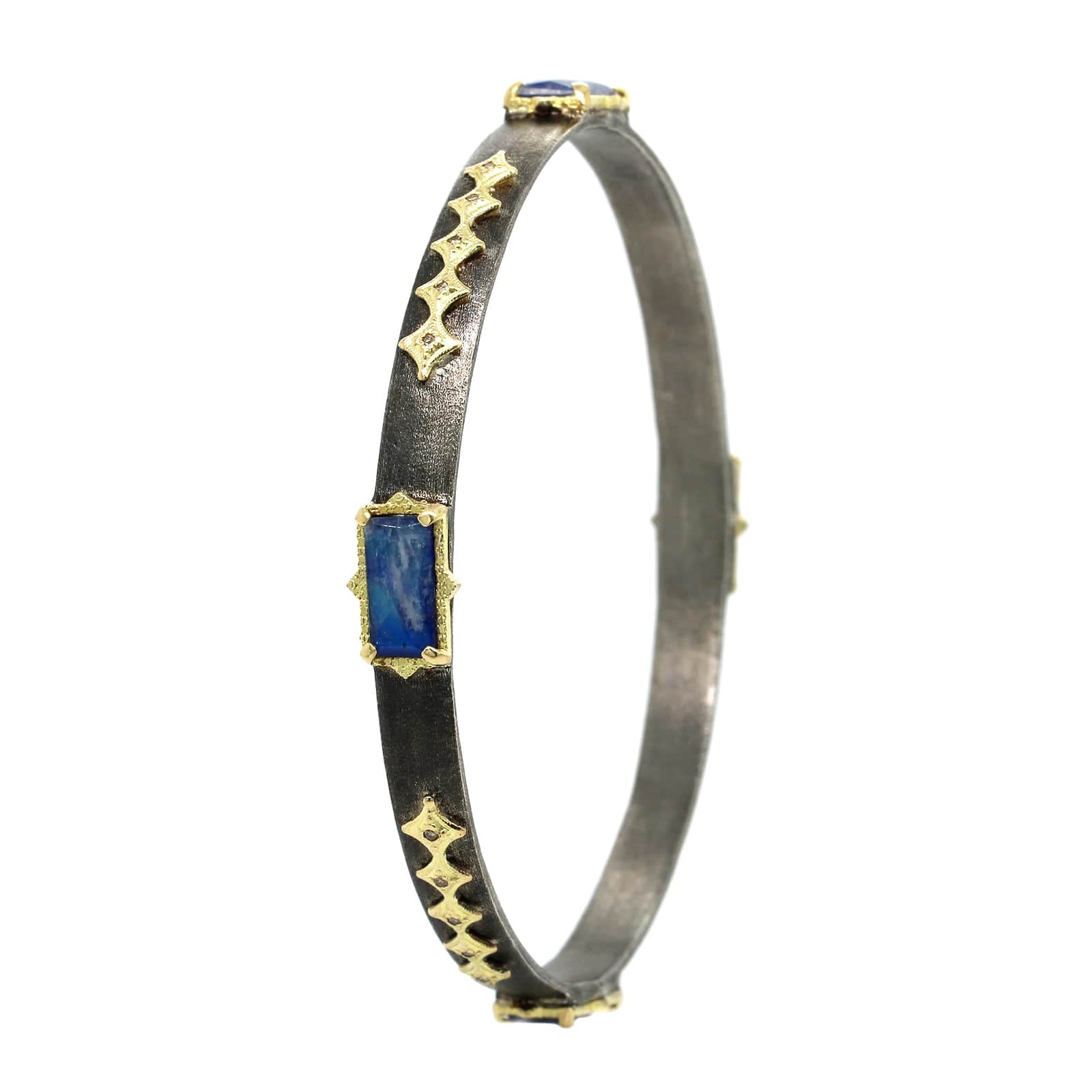 Armenta Sterling Silver and 18K Yellow Gold Lapis Blue Moonstone Diamond Bracelet