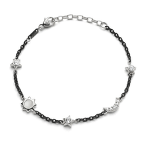 Sterling Silver Black Steel Sun Star Moon Bracelet