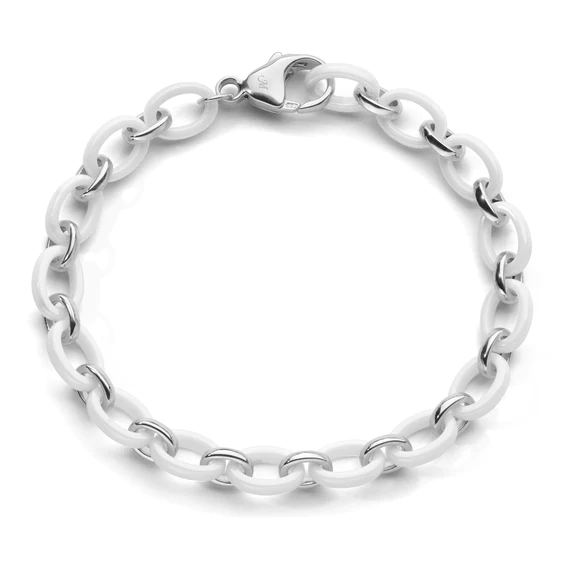 Sterling Silver and White Ceramic Link Bracelet
