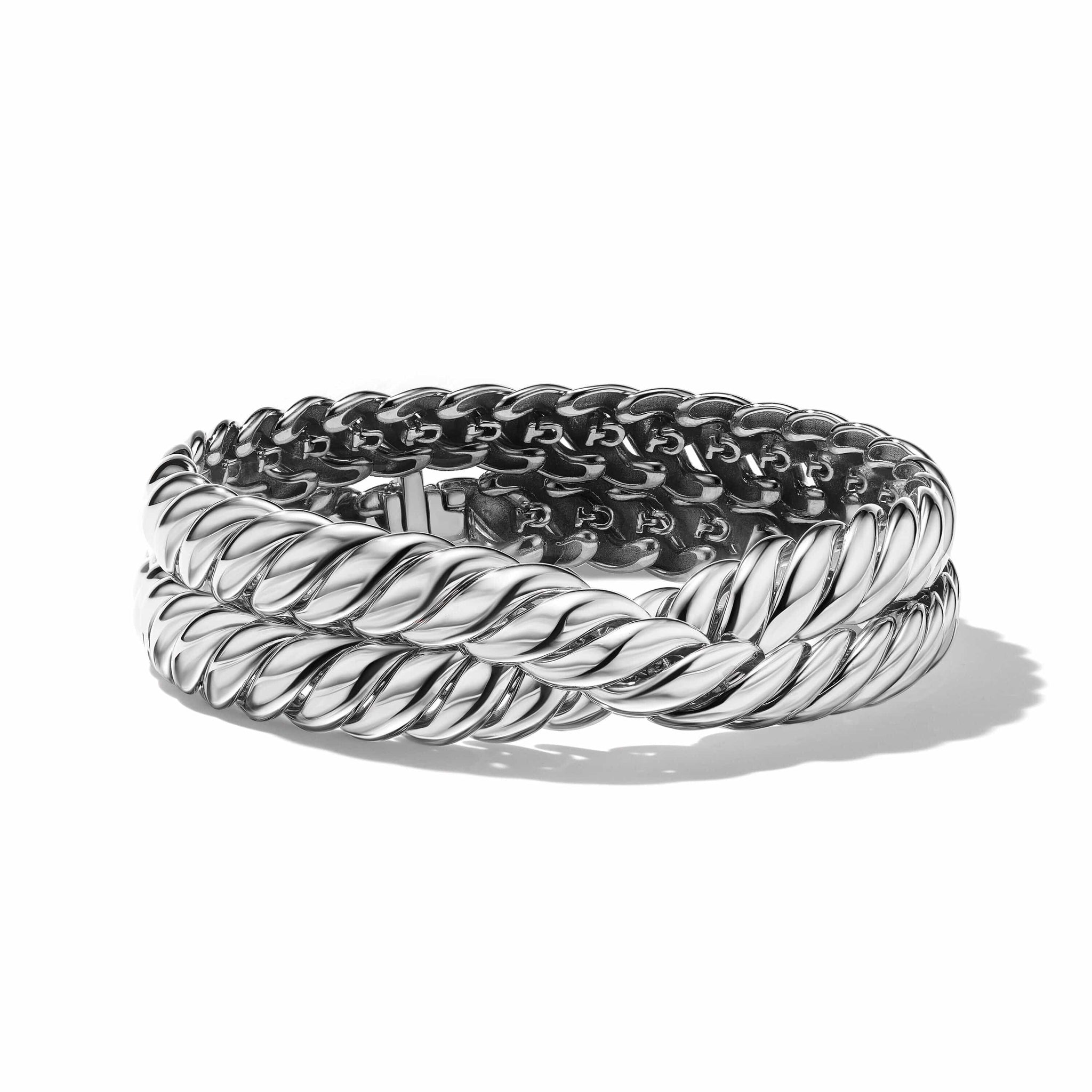 Sculpted Cable Double Wrap Bracelet in Sterling Silver