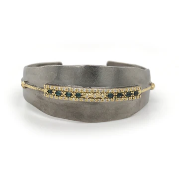 Sterling Silver Green Tourmaline Wide Cuff Bracelet, Sterling silver and 18k yellow gold', Long's Jewelers