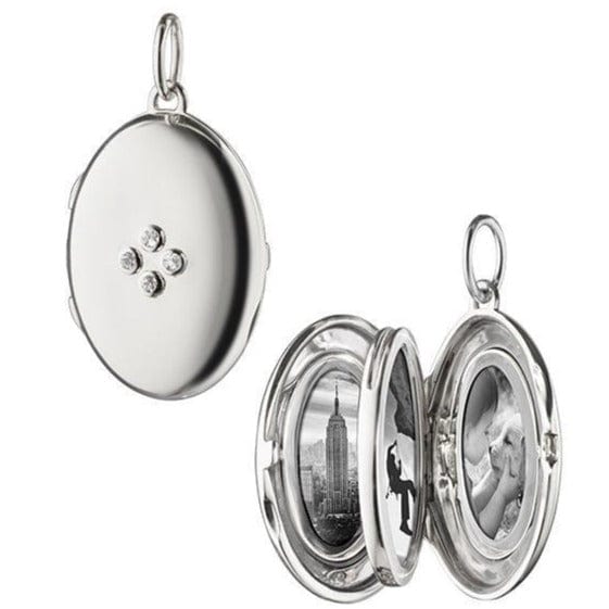 Sterling Silver Oval White Sapphire Locket Charm
