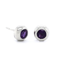 Sterling Silver Amethyst Bezel Set Stud Earrings
