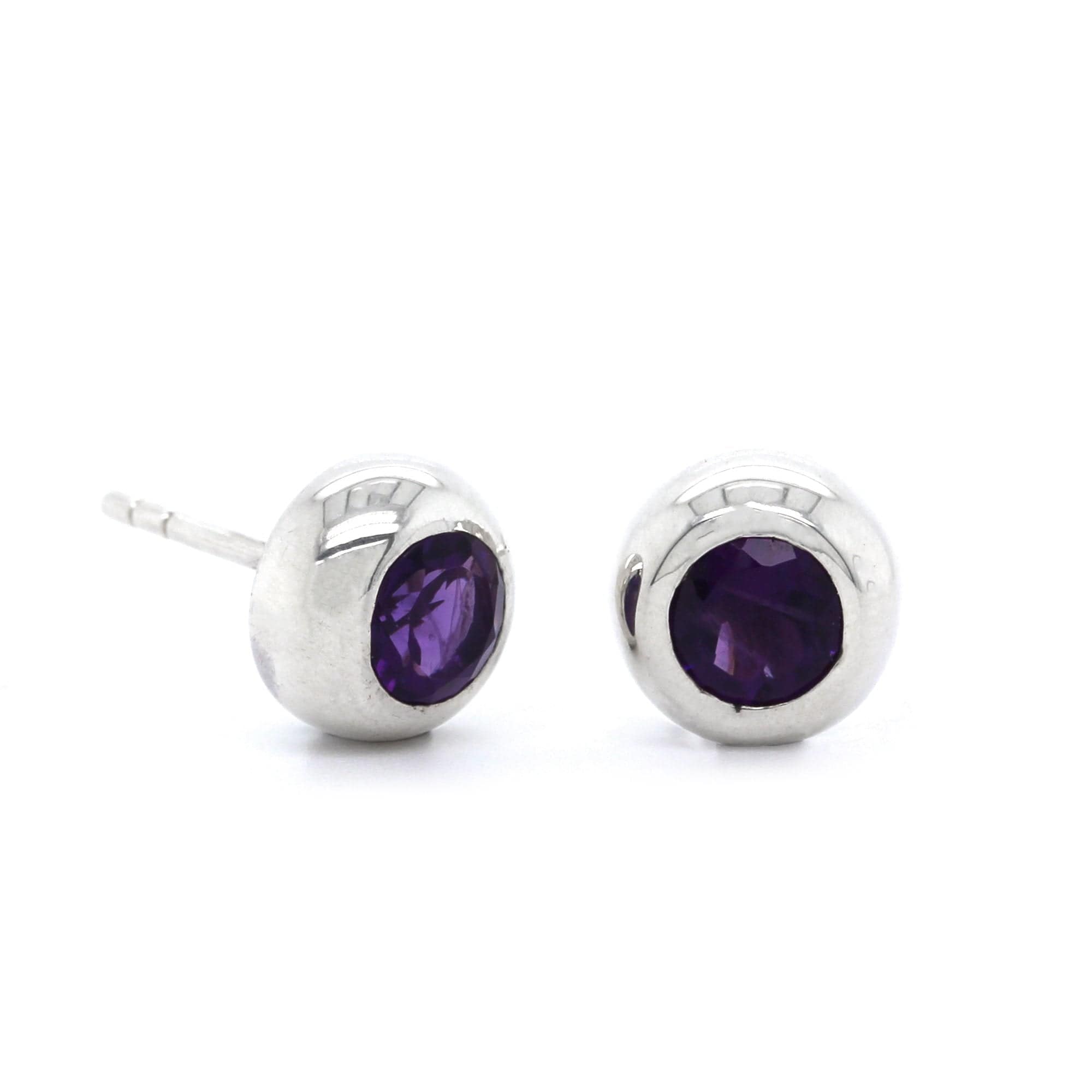 Sterling Silver Amethyst Bezel Set Stud Earrings