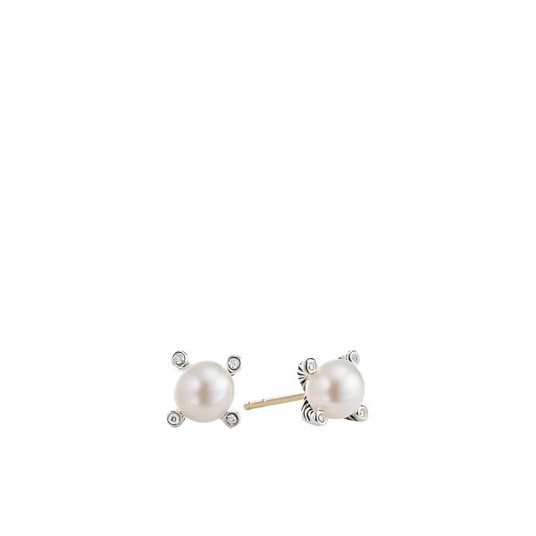 Small Pearl Earrings with Diamonds