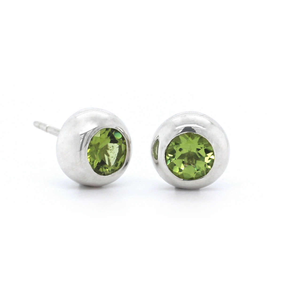 Sterling Silver Peridot Bezel Set Stud Earrings