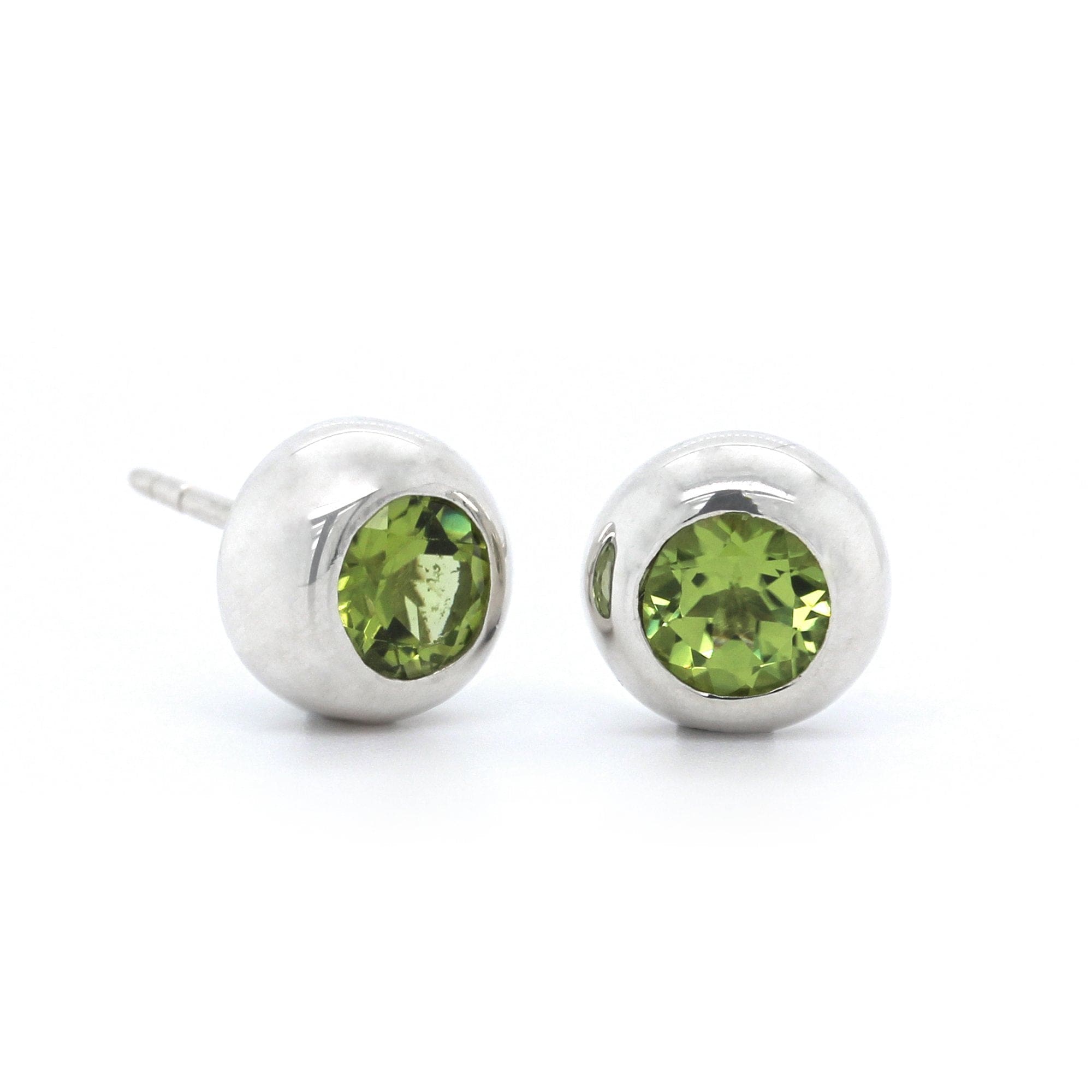 Sterling Silver Peridot Bezel Set Stud Earrings