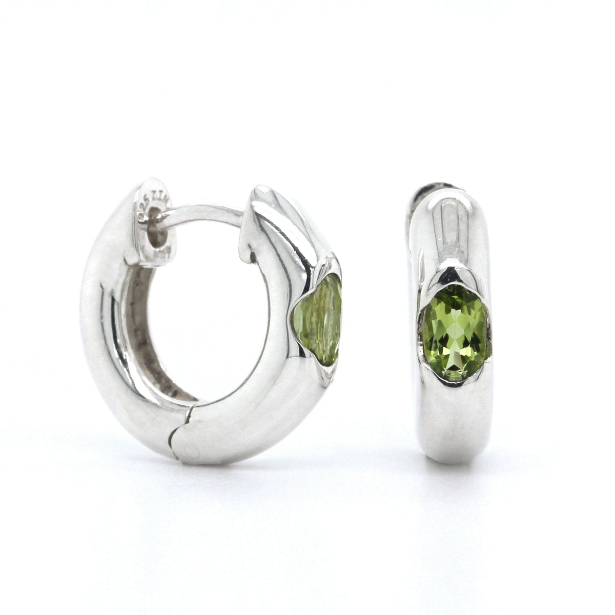 Sterling Silver Peridot Huggie Earrings