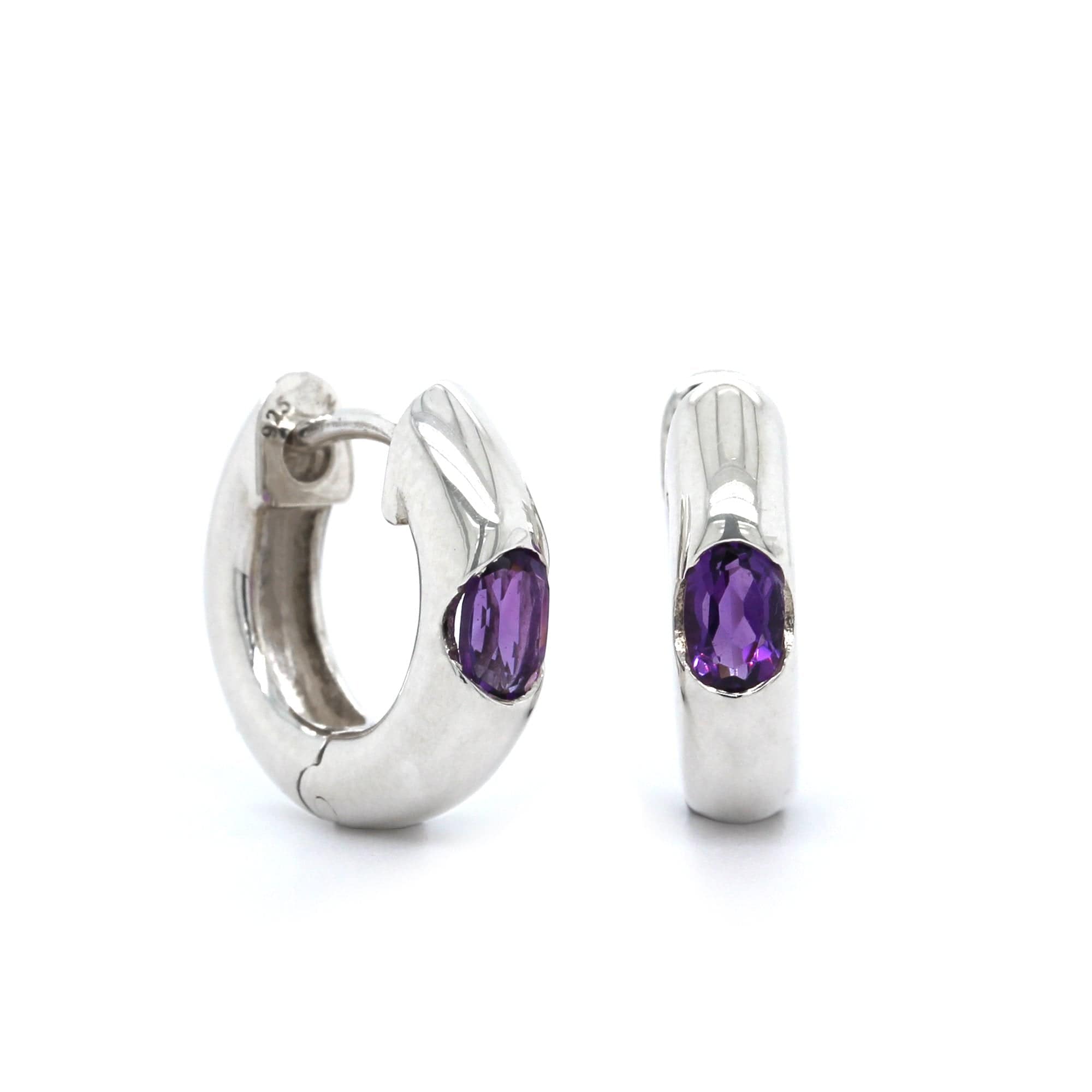 Sterling Silver Amethyst Huggie Earrings