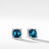 Chatelaine Pave Bezel Stud Earring with Hampton Blue Topaz and Diamonds, 9mm