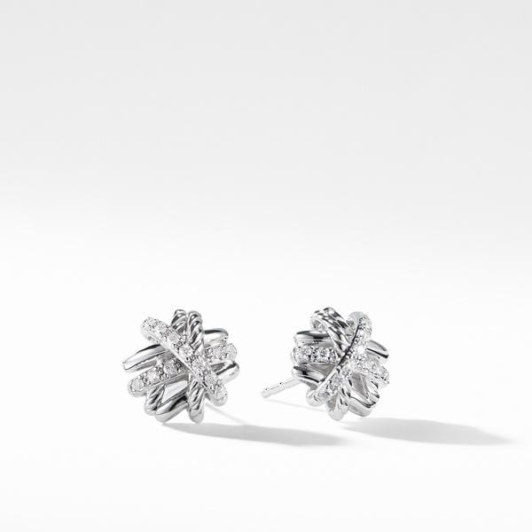 Crossover Earrings with Diamonds, 11mm