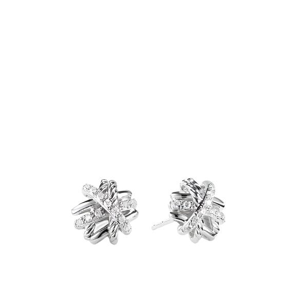 Crossover Earrings with Diamonds, 11mm