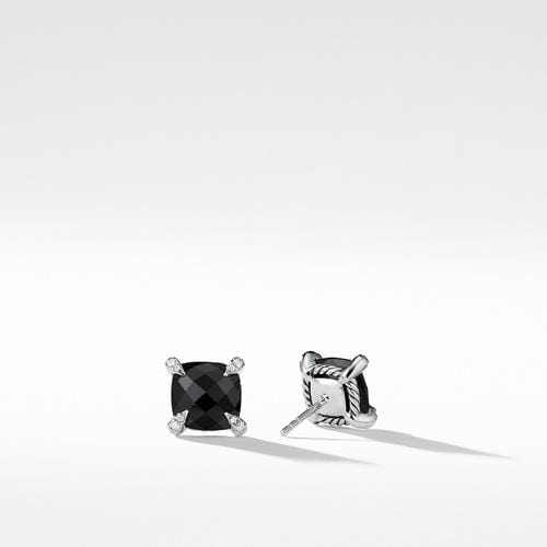 Chatelaine® Stud Earrings with Black Onyx and Diamonds, 9mm