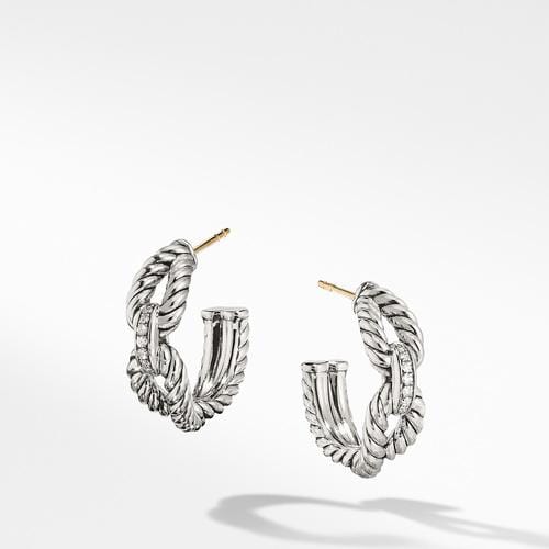 Cable Loop Hoop Earrings with Diamonds