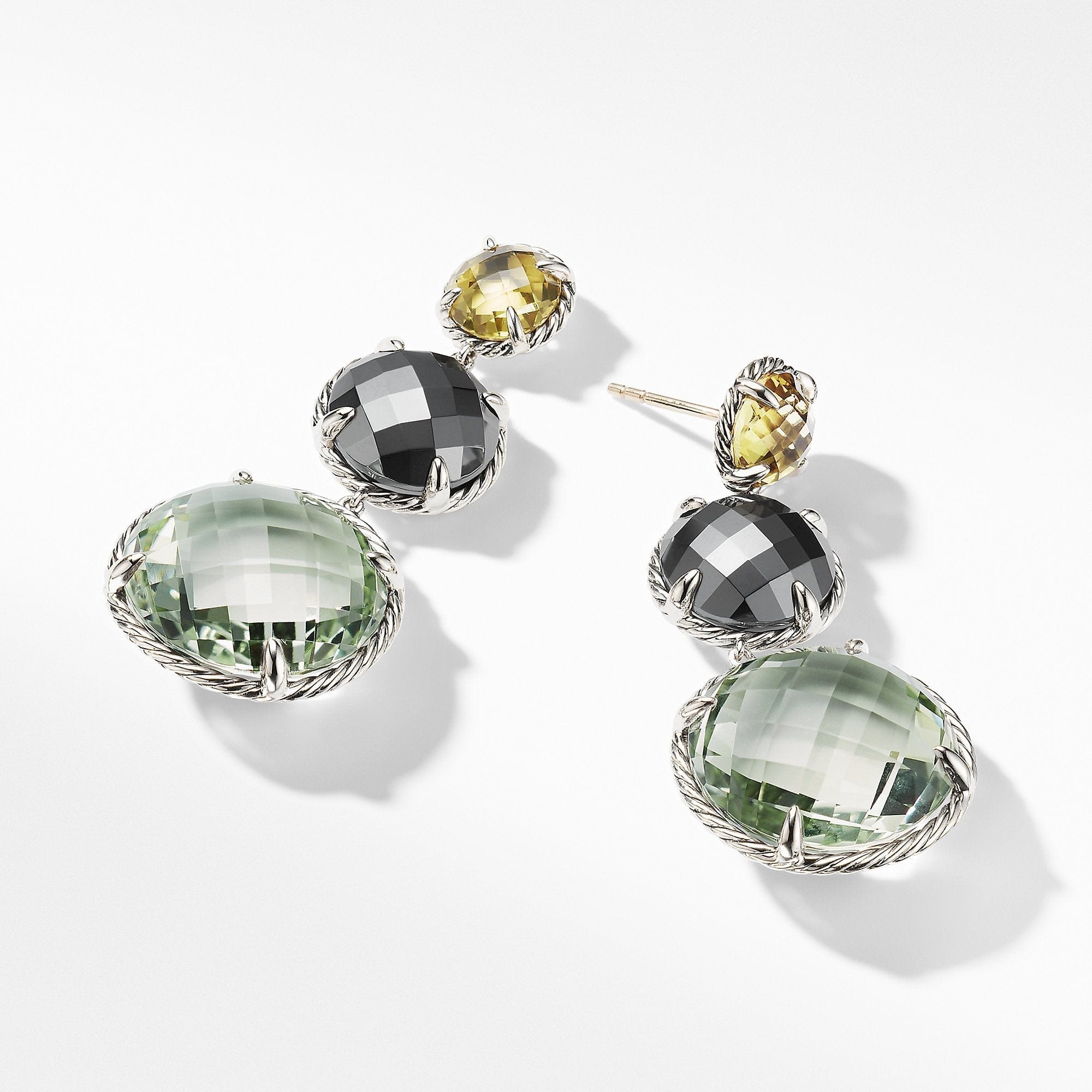 Chatelaine® Round Drop Earrings with Olive Quartz, Hematine, and Prasiolite