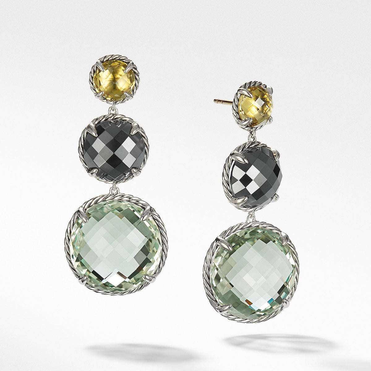 Chatelaine® Round Drop Earrings with Olive Quartz, Hematine, and Prasiolite