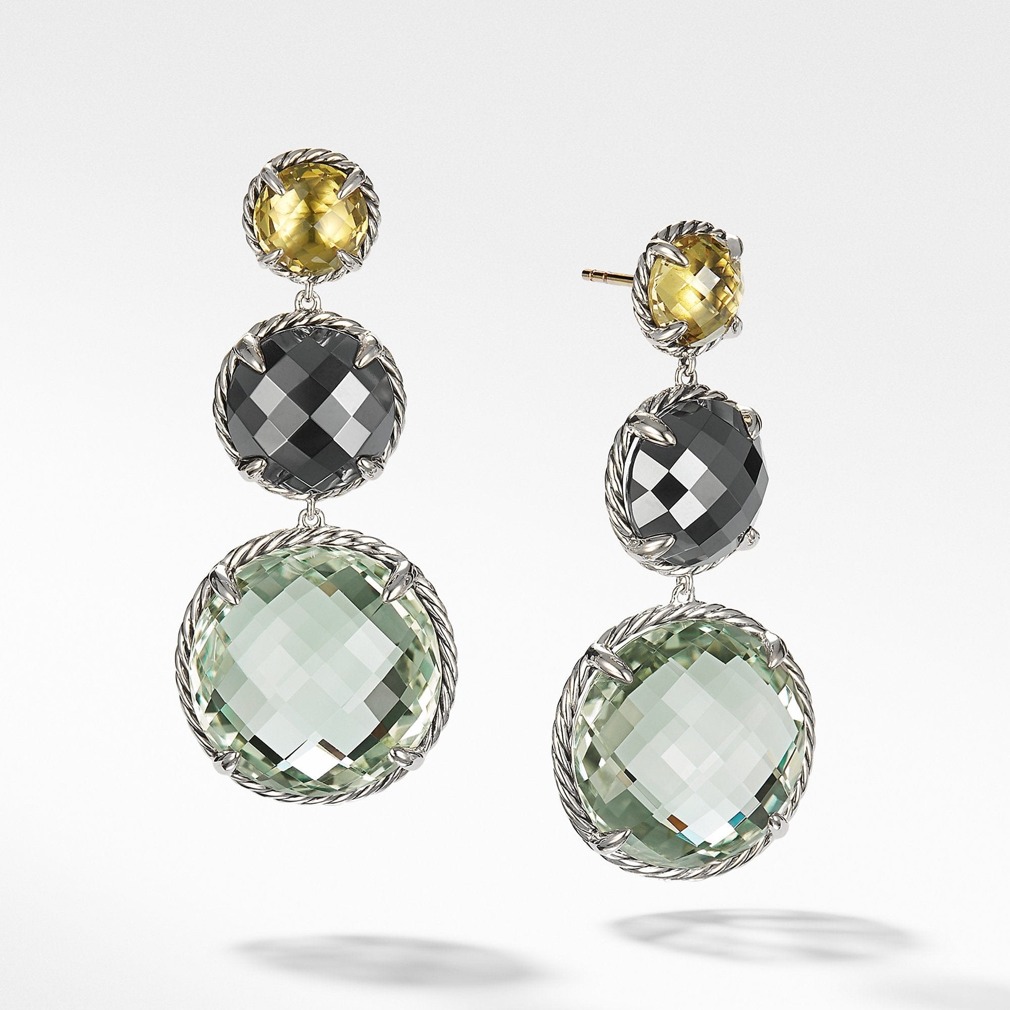 Chatelaine® Round Drop Earrings with Olive Quartz, Hematine, and Prasiolite