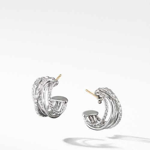 Crossover Huggie Hoop Earrings with Diamonds