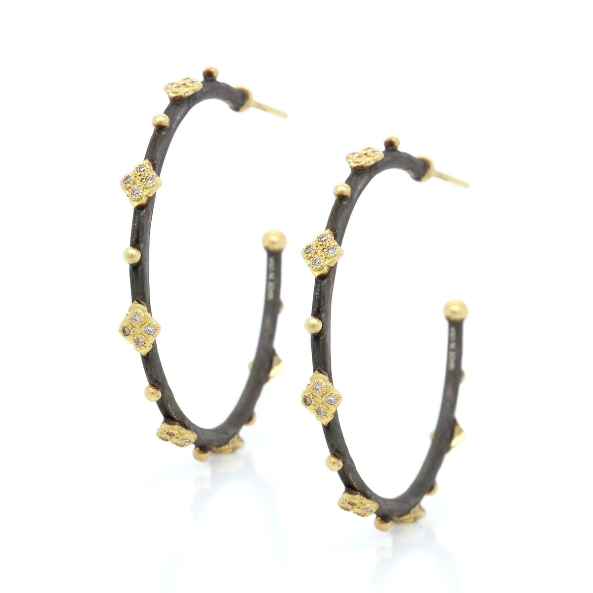 Sterling Silver and 18K Yellow Gold Diamond Hoop Earrings