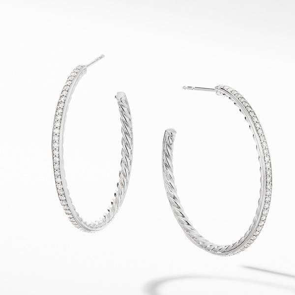 Medium Hoop Earrings with Pavé Diamonds