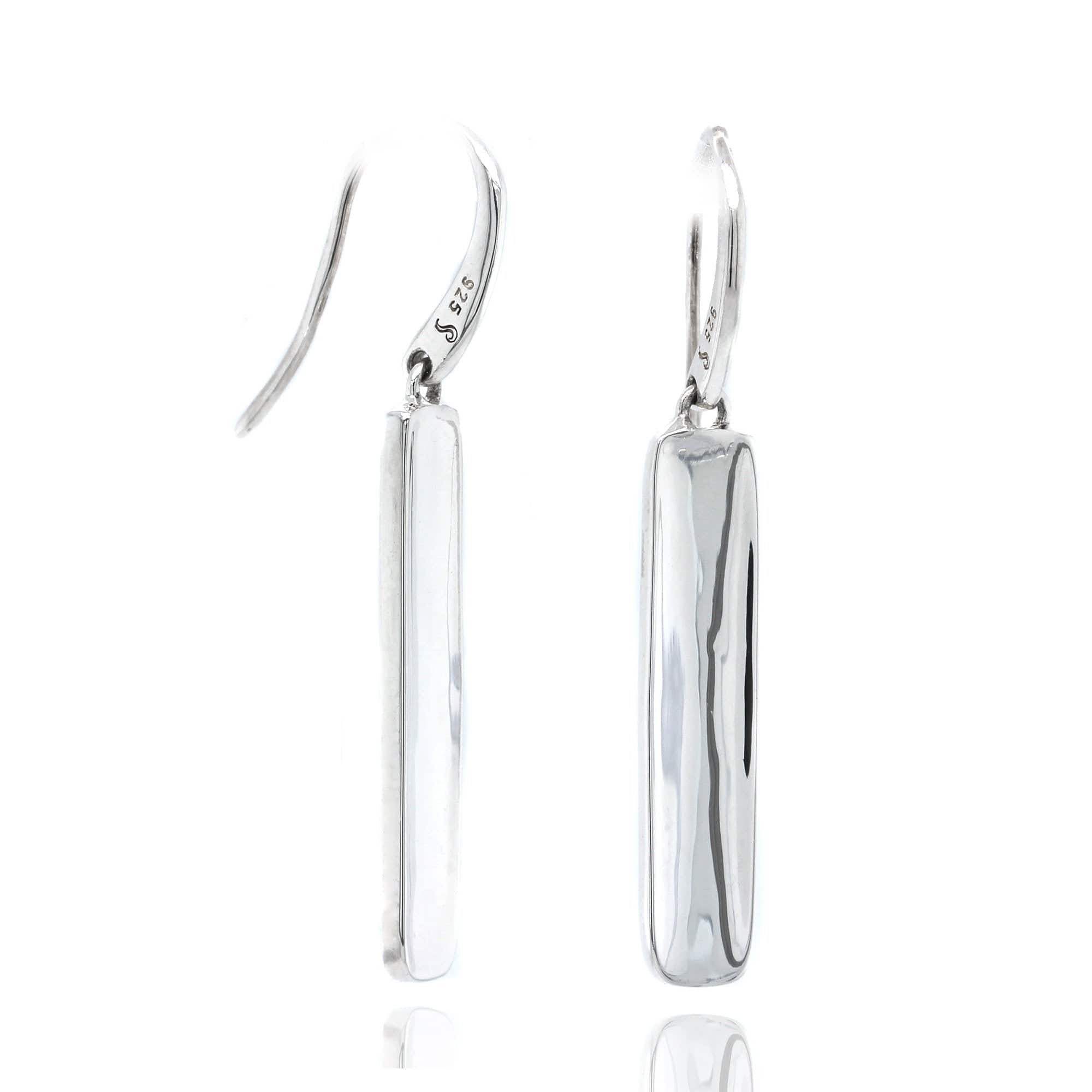 Sterling Silver Long Rectangle Drop Earrings