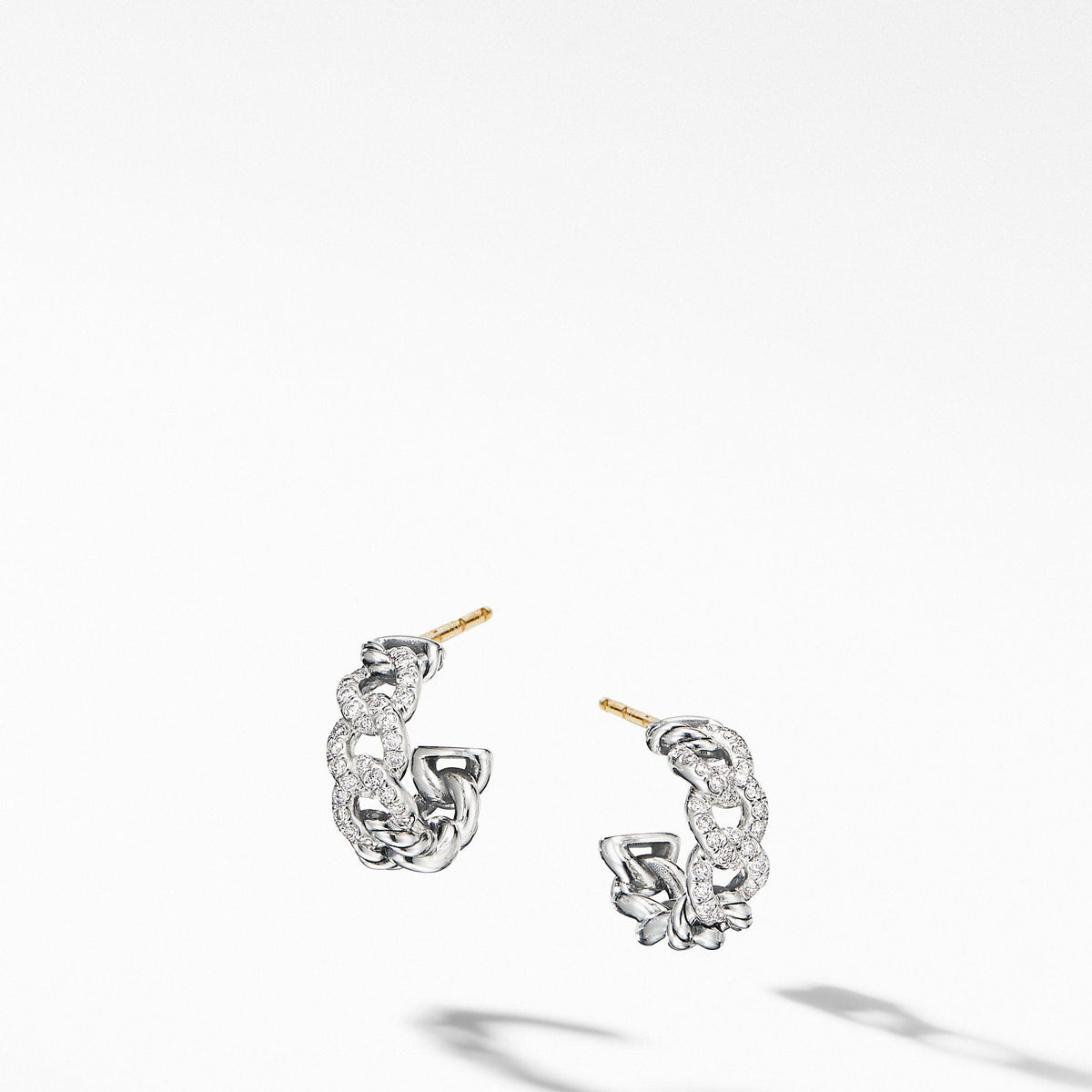 Belmont Curb Link Small Hoop Earrings with Pavé Diamonds