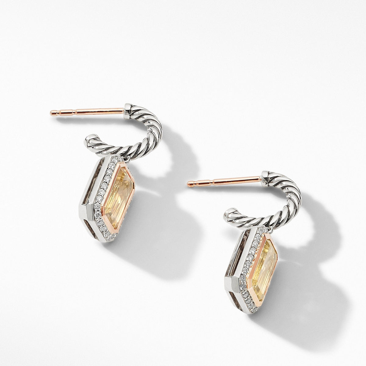 Novella Drop Earrings with Champagne Citrine, Pavé Diamonds and 18K Rose Gold