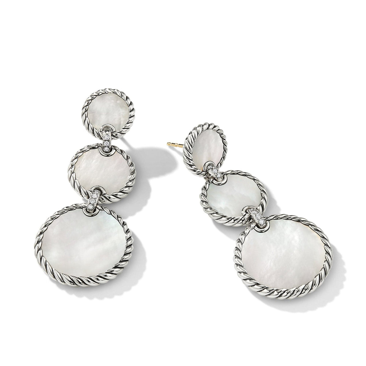 DY Elements Triple Drop Earrings with Mother of Pearl and Pavé Diamonds