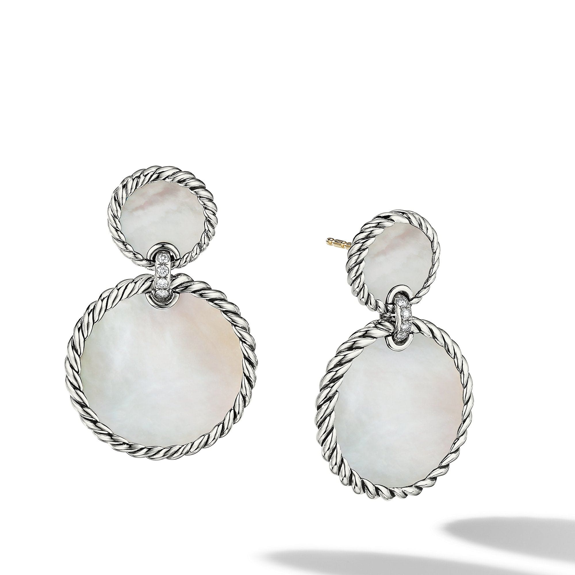 DY Elements Double Drop Earrings with Mother of Pearl and Pavé Diamonds