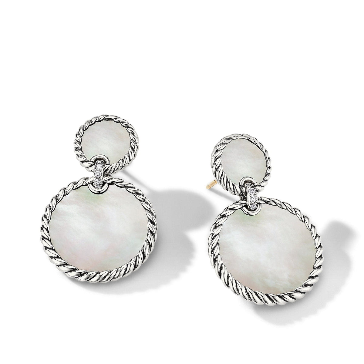 DY Elements Double Drop Earrings with Mother of Pearl and Pavé Diamonds