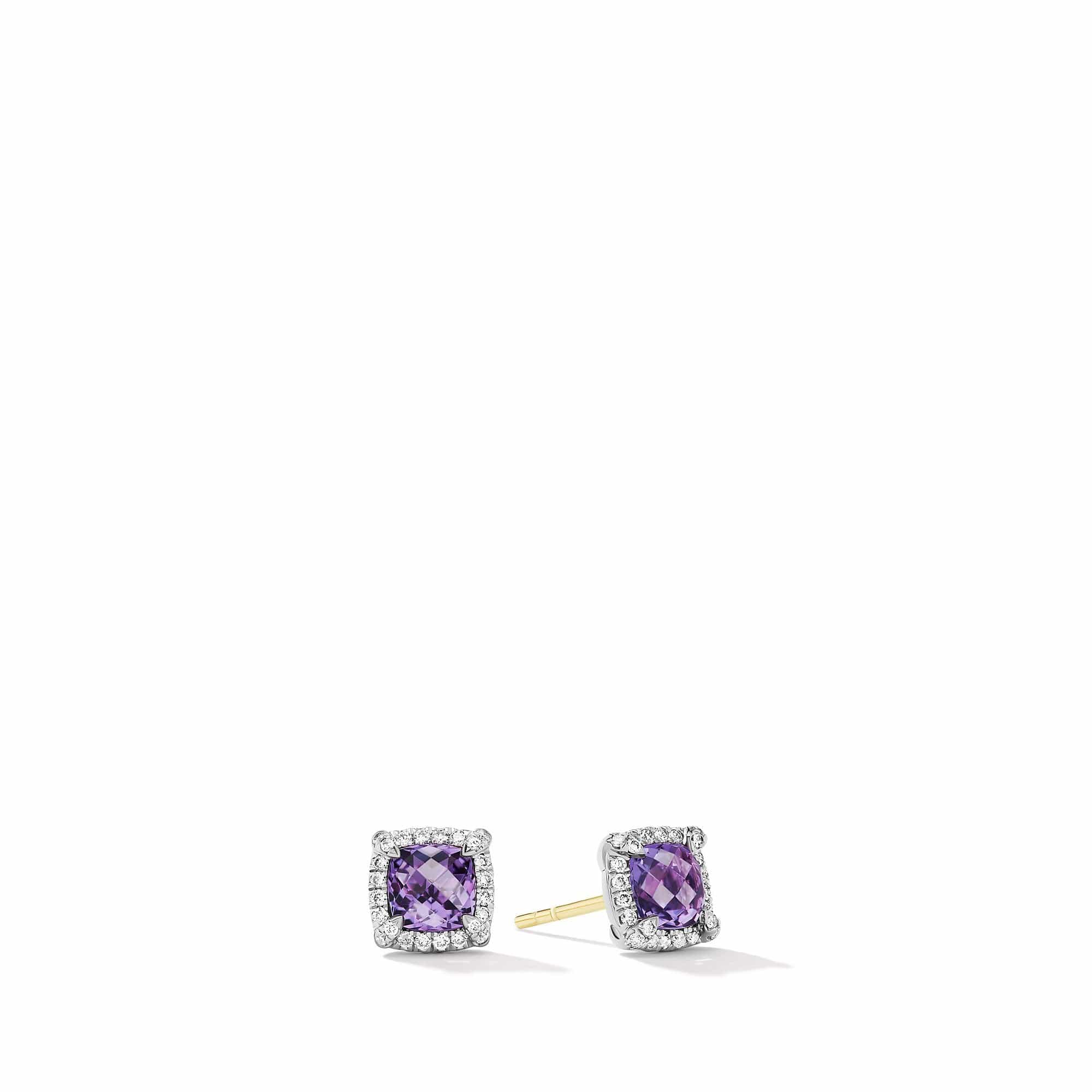 Petite Chatelaine® Pavé Bezel Stud Earrings with Ameythst and Diamonds